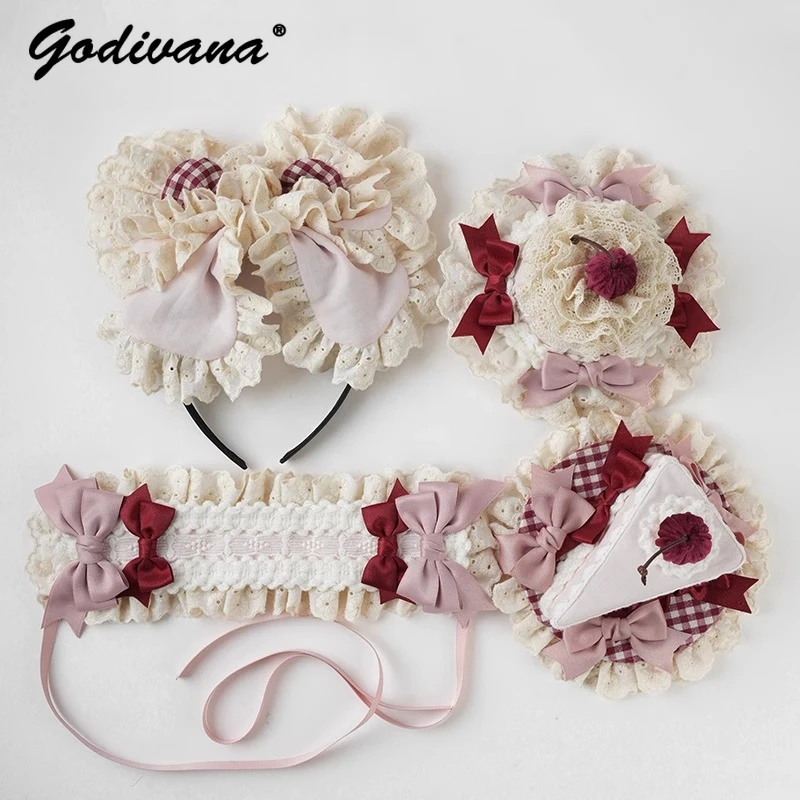 الأصلي لوليتا اليدوية الوردي كب كيك دبوس الشعر الإناث الفتيات لطيف مقوس دانتيل KC الباليه إكسسوارات الشعر هالوين كوس أغطية الرأس