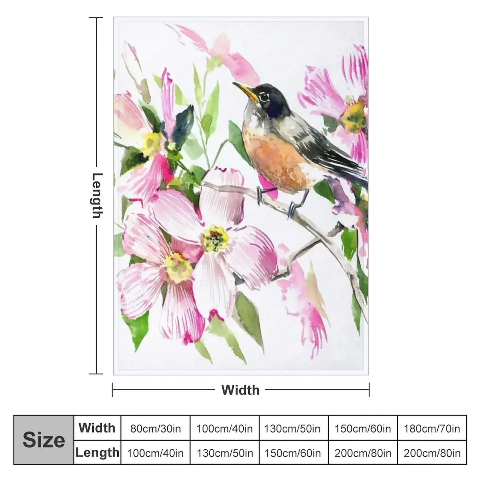 American Robin and Dogwood Flowers Throw Blanket couch cozy soft plush fuzzy picnic outdoor blanket