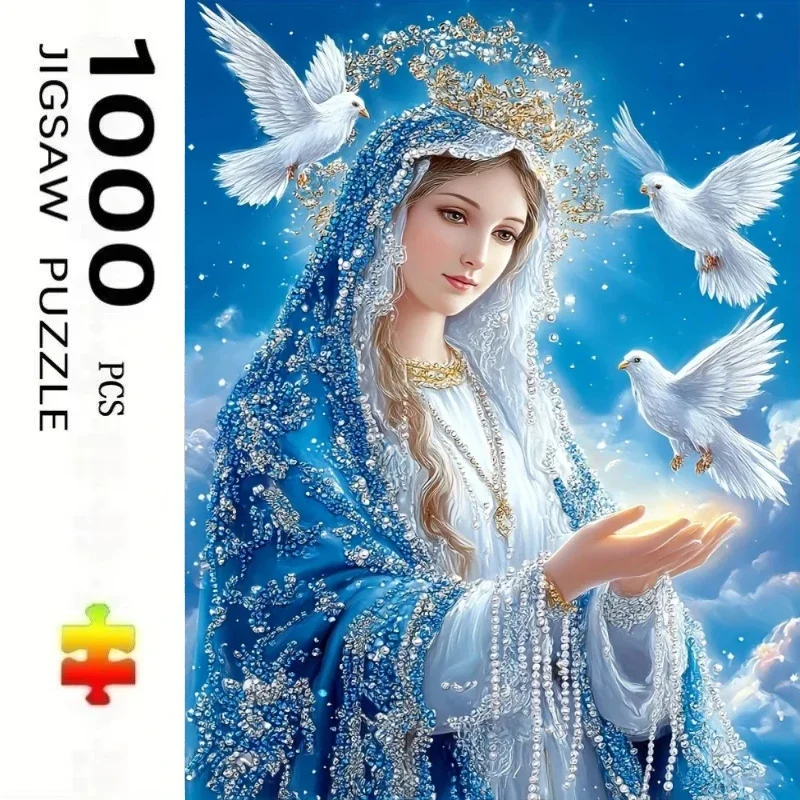 70X50cm Adult Puzzle 1000 Pieces Paper Jigsaw Puzzles Virgin Mary Bird Painting Series Learning Education Craft Toy