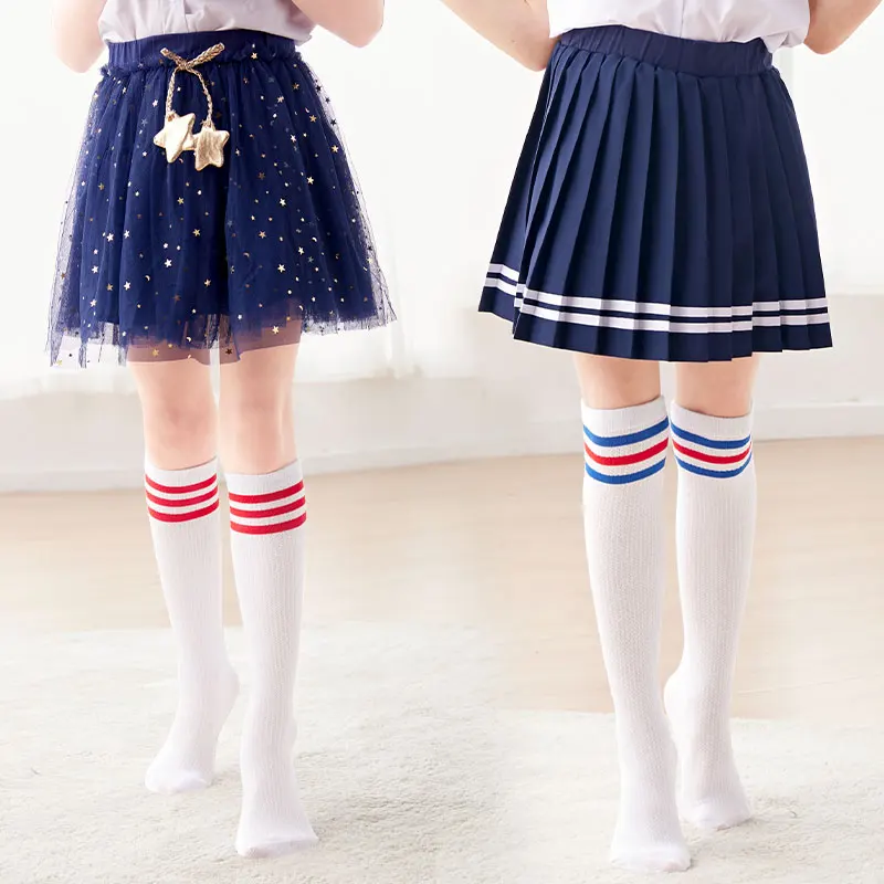 Kids Knee High Socks Children Sport Socks High Quality 3 Line Striped Tight Black White Stockings