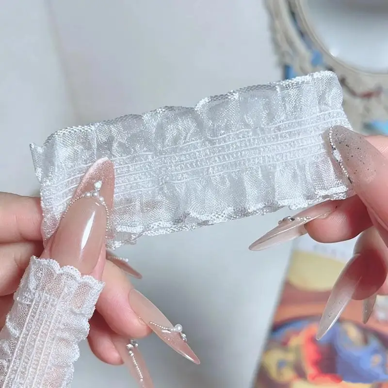 1/2 Stück weiße Spitzen-Tüll-Fotohandschuhe mit gefälschter plissierter Manschette, Maniküre-Requisiten, Nagelspitzen-Display-Ärmel, Modeaccessoire – Detail 5