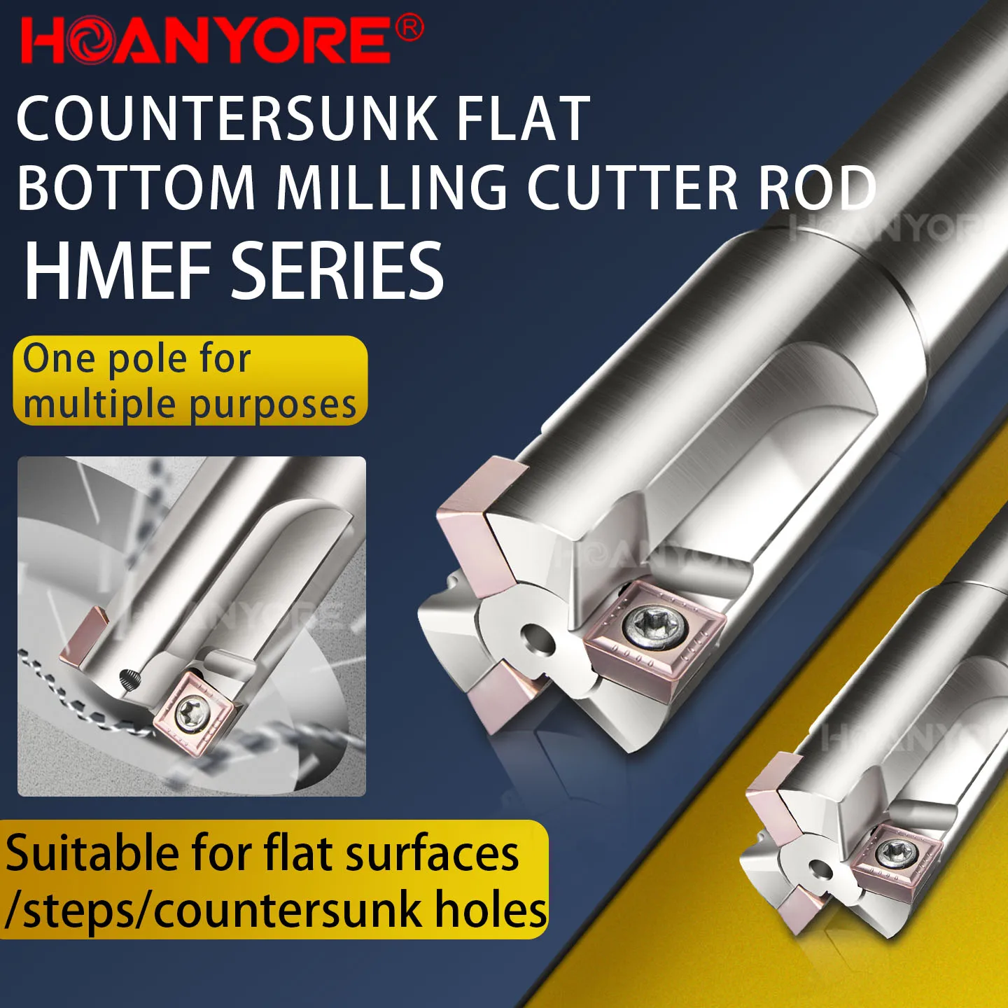 HMEF countersunk milling cutter with flat countersunk hole and flat bottom shank, CNC reaming cutter with milling cutter shank