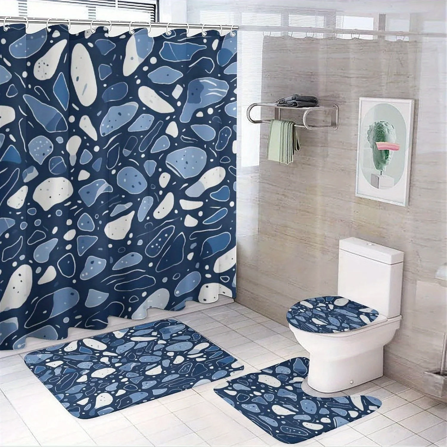 

4-piece bathroom rug set abstract pastoral print bathroom set vintage abstract messy rust painting shower curtain set
