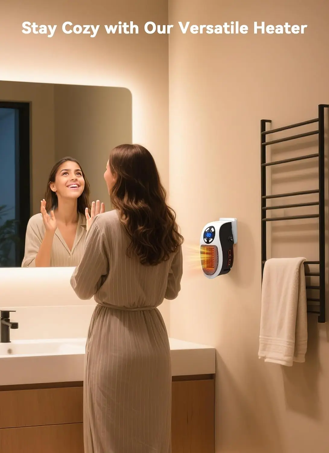 450W Plug in Heater for Indoor Use, Wall Outlet Electric Heater with Remote, 12H Timer & LED Display, PTC Ceramic Fast