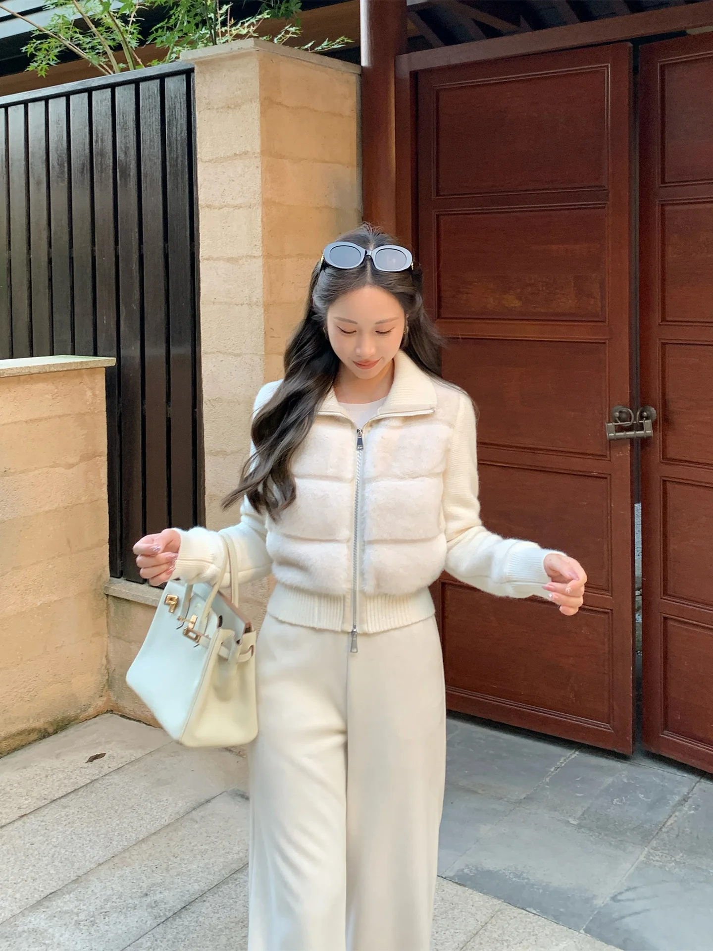 

Warm ort Knitted Faux Fur Jaet Women's Winter Outerwear Polyester Fiber Slimming Stand Collar Zipper Closure Commute Sle