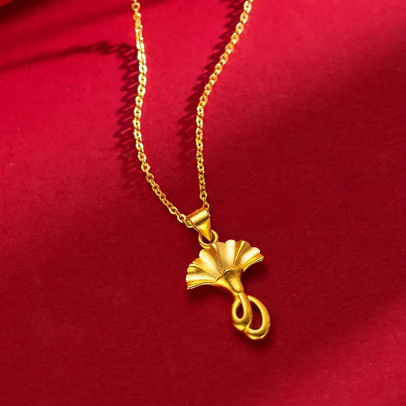 

9999 Real Gold 24K Golden Bell Orchid Pendant Clavicle Necklace Fresh and Sweet Premium Flower Necklace Clavicle Chain Female