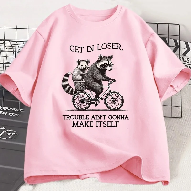 احصل على تي شيرت مضحك الراكون جرافيك تي شيرت قصير الأكمام مطبوعة ملابس نسائية عادية بلايز جرافيك تي شيرت شخصية