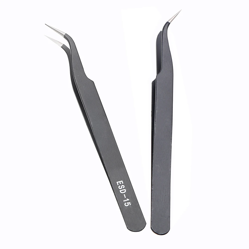 ESD15 1/3/6/10pcs Forceps Stainless Steel Precision Tweezers Curved Straight Tip Anti-static Precision Engineering Accessories