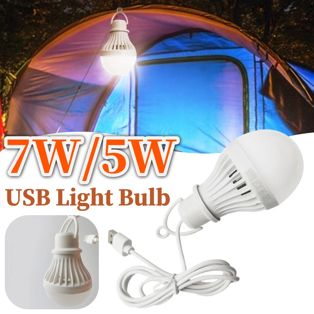 

5/7W USB Light Bulb Camping Lantern Hanging Emergency Light Cord Tent Light for Tent Emergency Fishing Hiking Garden Barbecue