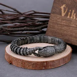 Vintage Vikings Black Snake Chain Bracelet Men Women Hip Hop Biker Ouroboros Gothic Bangle Nordic Jewelry Gift for Males