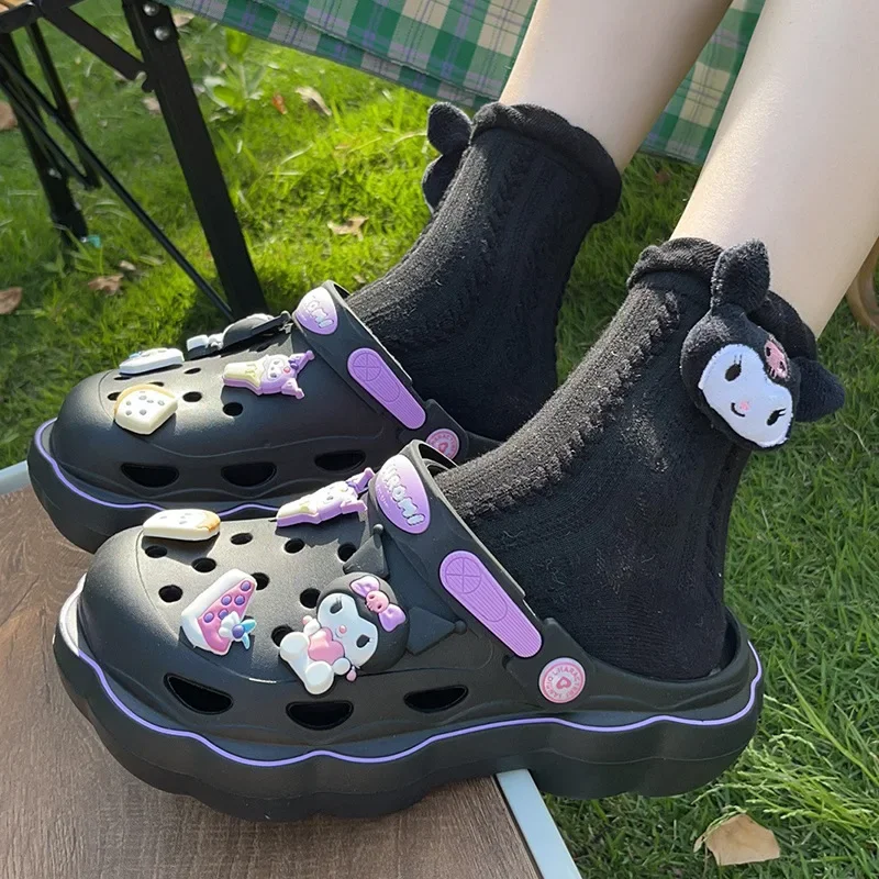 Kawaii Lolita Sanrio Hello Kitty jaskiniowe buty damskie letnie sandały na grubym obcasie Kuromi Cinnamoroll kapcie na co dzień damskie