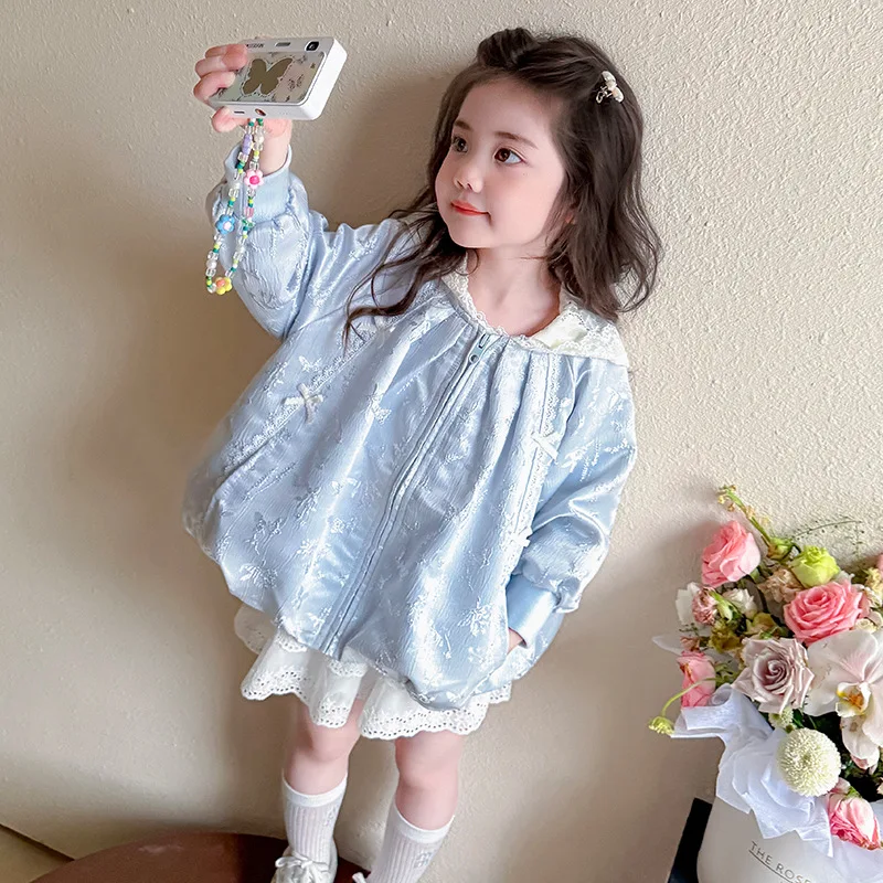 

Girls Lace Jacquard Jacket Spring and Autumn 2025 New Children's Korean Version Fashion Little Girl Foreign Style Jacket Top