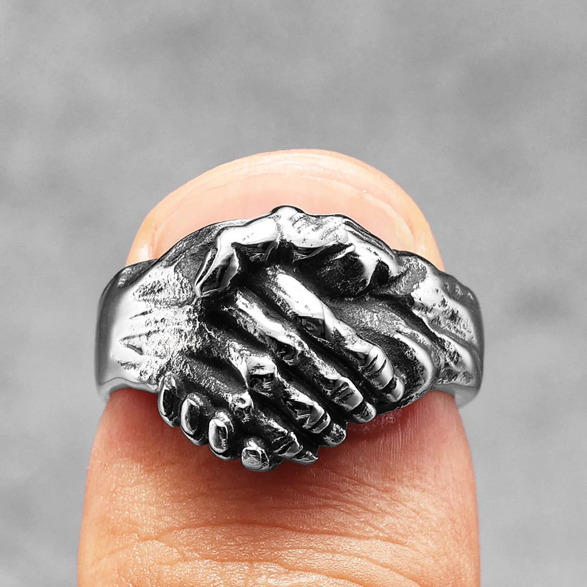 Handshake Deal Stainless Steel Men Rings Punk New In For Male Women Fashion Jewelry Creativity Gift Wholesale Dropshiping