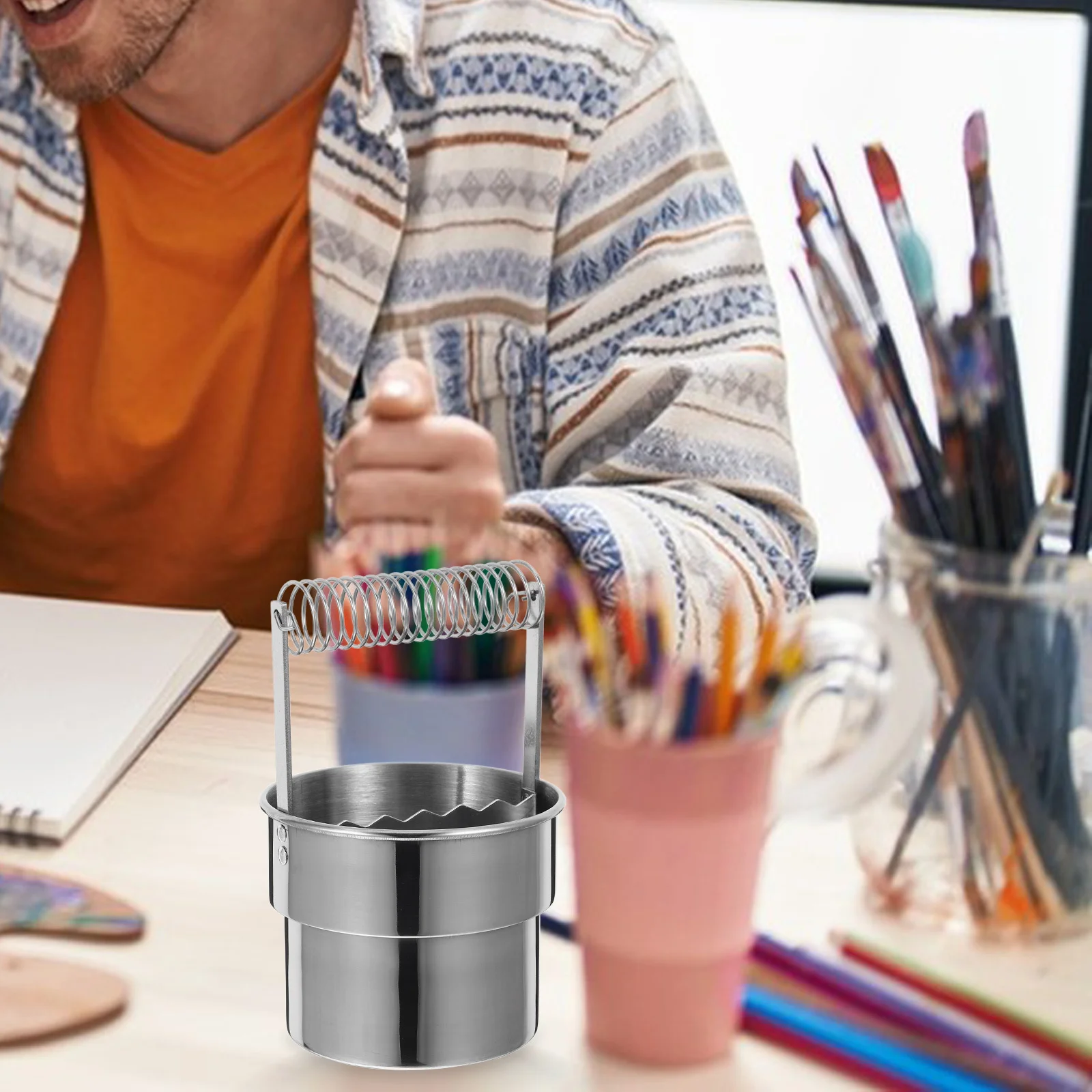 Tasse de lavage à Double couche, nettoyeur de pinceaux à peinture en acier inoxydable de grande capacité avec poignée Portable, Clip de stylo inclus, Pot d'huile pour