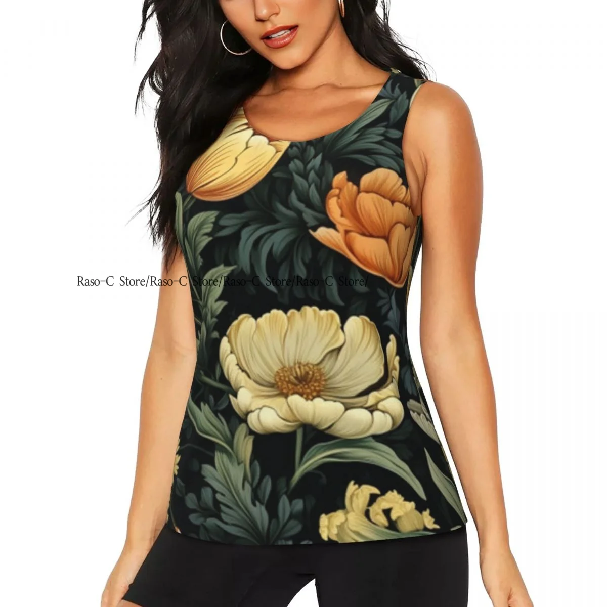 Women Fitness Sexy Yoga Vest Flowers And Leaves Background Gym Sports Top Tank Female