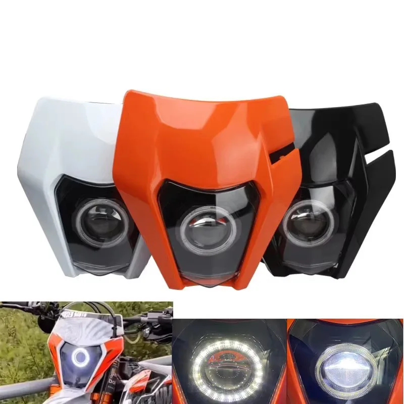 New Motorcycle LED Headlight High/Low Beam With Angel Eyes DRL Headlamp Supermoto For EXC SXF Daylight Running Light MX Enduro