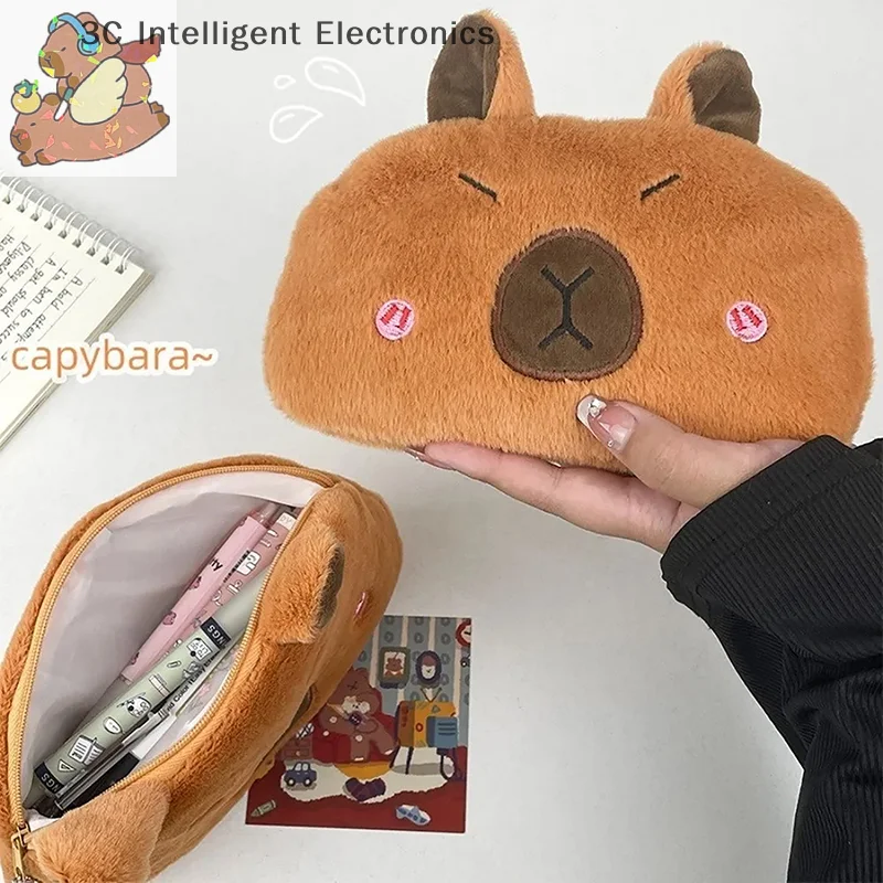 

Creative Capibala Plush Pen Case Large Capacity Safe Material Animal Zipper Kids Bag Children'S Pen Pouch School Case Supplies