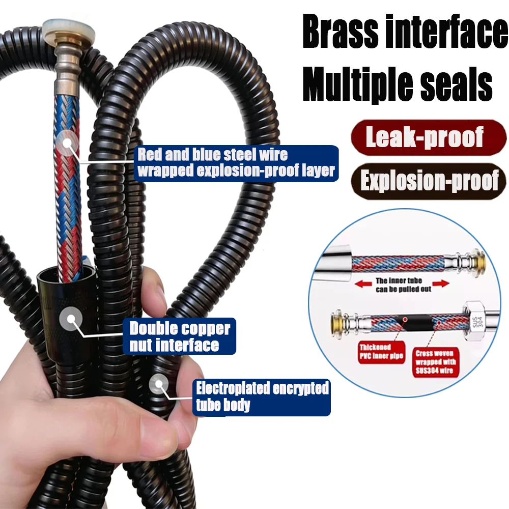 

Новый черный гибкий душевой шланг из нержавеющей стали 1,5/2 м, в оплетке, герметичный, высоконапорный, взрывозащищенный, удлинительная трубка