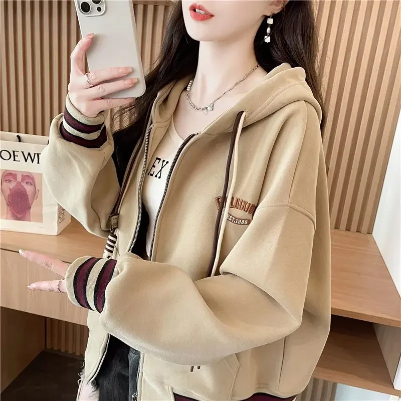 

Толстовка с капюшоном на молнии, кардиган размера плюс, женская с капюшоном, новая популярная свободная бейсбольная куртка, топ тренда