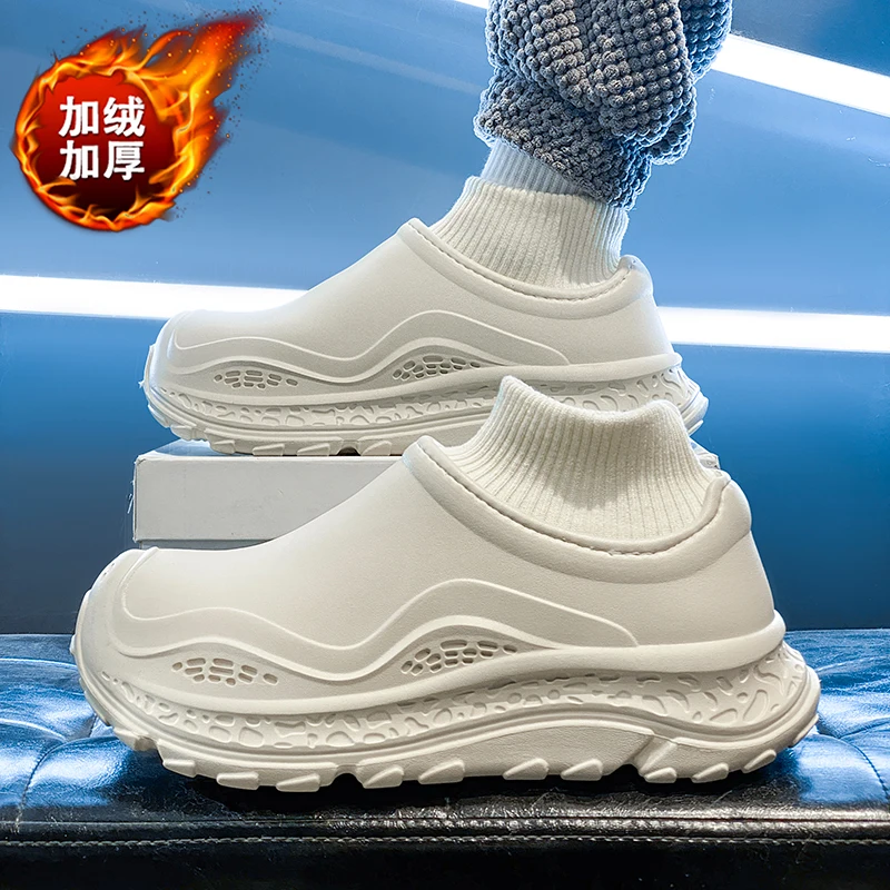 รองเท้าแตะฤดูหนาวแบบสวมใส่ภายนอก กันลื่น อุ่นสบาย รองเท้าคู่รักผ้าฝ้าย พื้นหนา สำหรับผู้หญิง