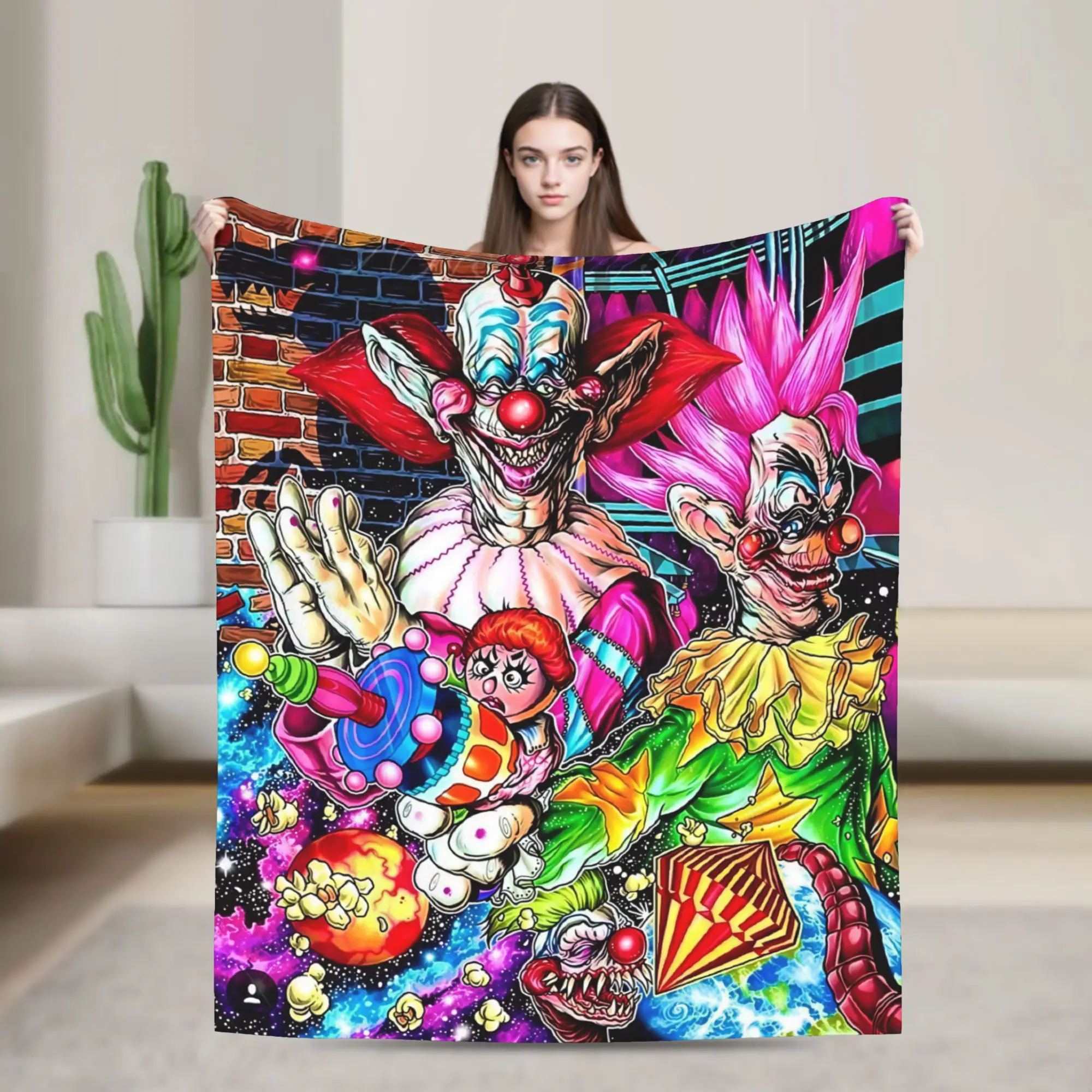 Killer Klowns From Outer Space Wax Flannel Blanket  Soft Warm Throw Blanket for Outdoor Airplane Travel Bedspread Sofa Bed Cover