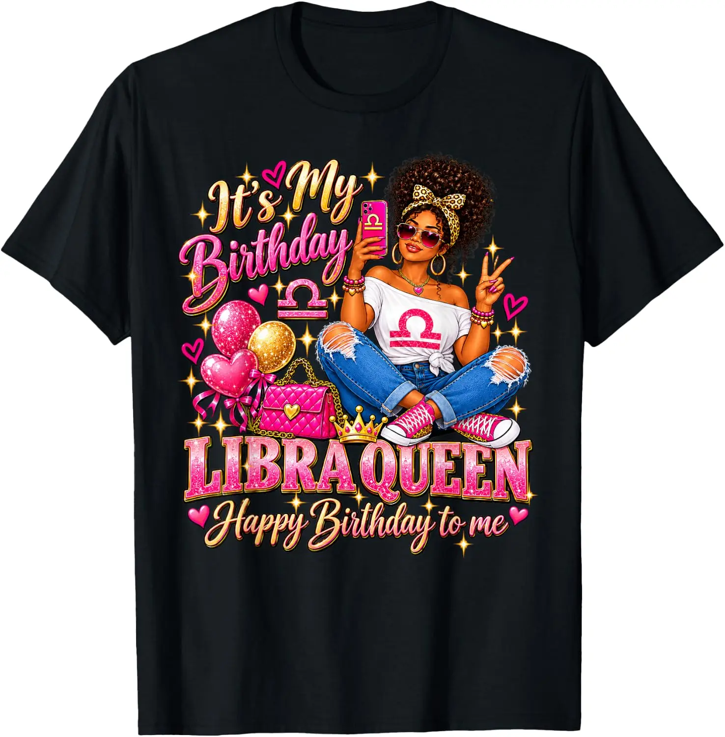 Its My Libra Queen Women Zodiac Birthday Party T-Shirt Premium heavyweight pure cotton—stylish, versatile, and unisex; a perfect Christmas gift suitable for year-round wear.