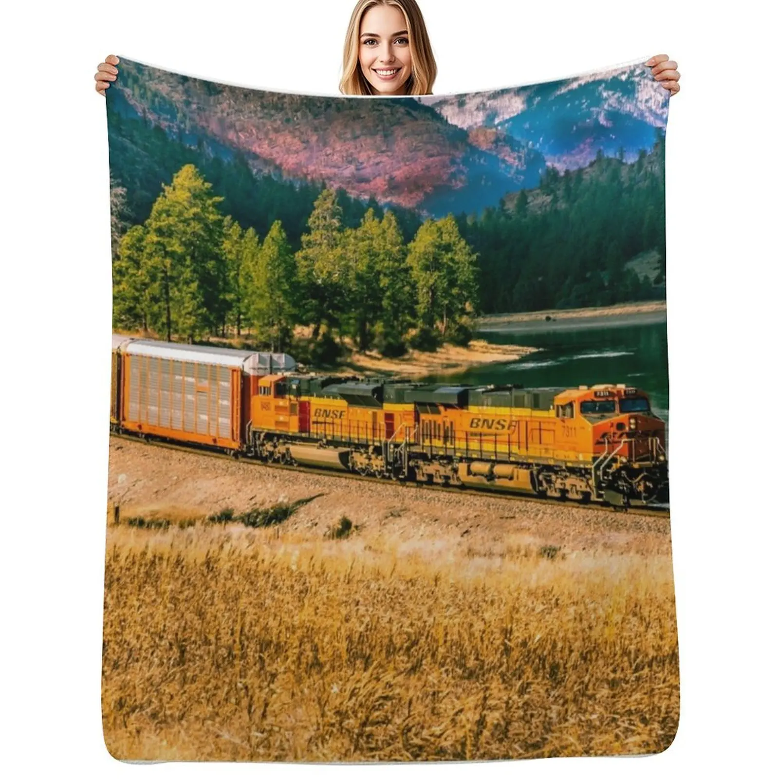 Car Train by the River Throw Blanket Comforter Luxury St Plaid Personalized Gift Thermals For Travel Blankets For Bed Blankets
