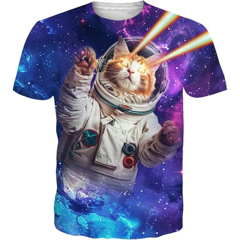 Summer Abstract Planet Cat T-Shirts 3D Print Men Women Hip Hop Tees Casual Short Sleeve T Shirt Harajuku Y2K Tops Men's Clothing