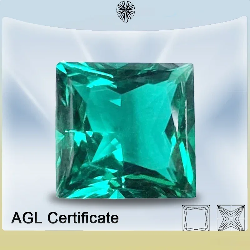 Top Lab Grown Colombia Emerald Princess Cut Hydrothermal Gemstone for Diy Charms Jewelry Making Selectable AGL Certificate