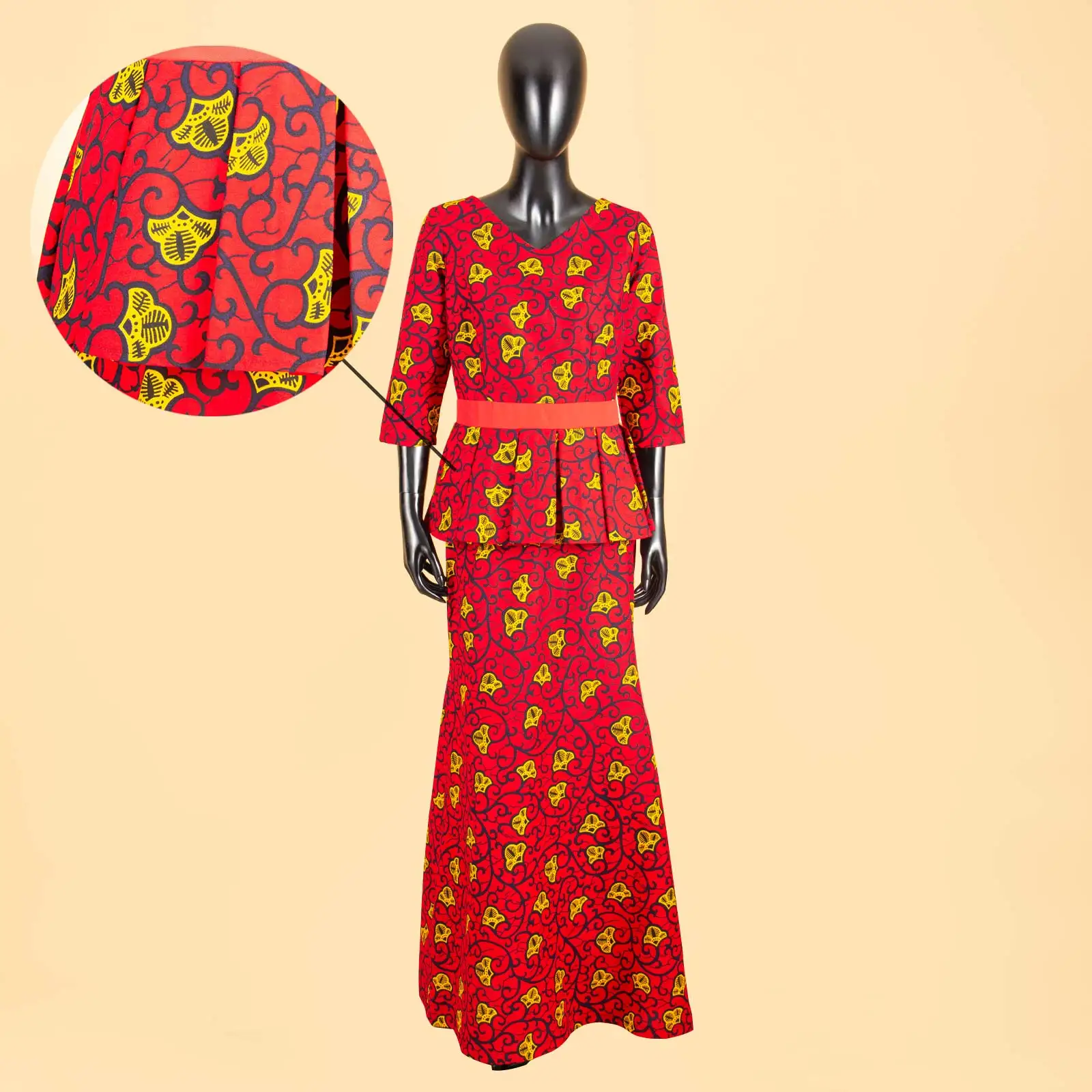 African Clothes for Women Crop Tops and Maxi Skirts 2 Piece Set Vintage Traditional Outfits Ankara Attire with Belt A2226010