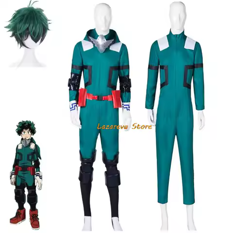 Anime Midoriya Izuku Cosplay Costume Face Shield Belt Garment Hat Wig Man Woman Adult Halloween Suit