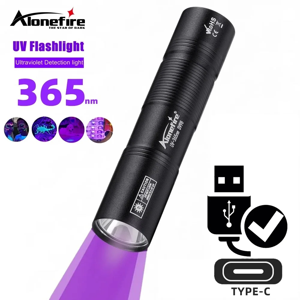 365nm Mini UV Flashlight Rechargeable Ultraviolet Nail lamp Torch Pets Urine Cat tinea Money Ore Marker Detection Light SV98