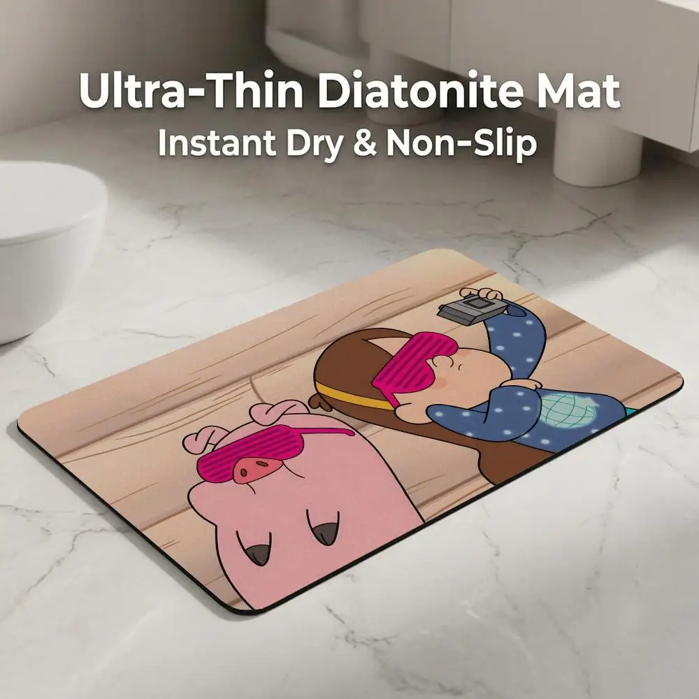 Cartoon W-Wobbly P-Pig Floor Mat Diatomite Bath Mat, Quick Dry, Absorbent, Multi-Scene Mat