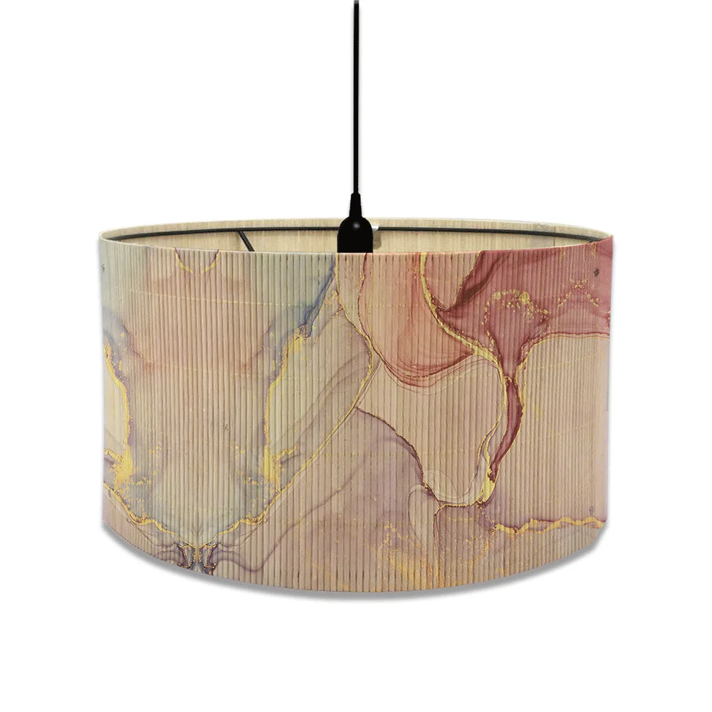 European Bamboo Lampshade Marble Printed Pendant Lamp Lampshade E27 for Home Living Room Decoration