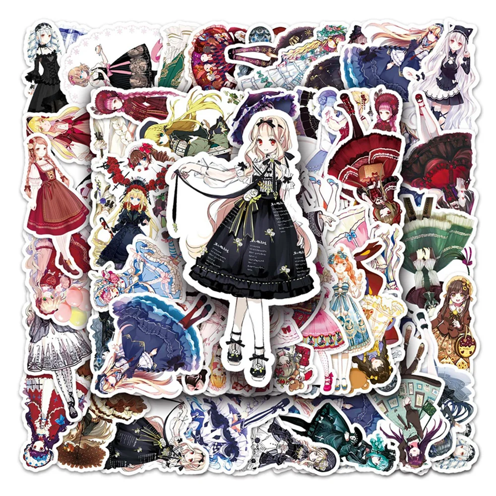 50pcs Girl Lolita Stickers For Suitcase Scrapbook Phone Stationery Aesthetic Scrapbooking Material Craft Supplies Sticker Pack