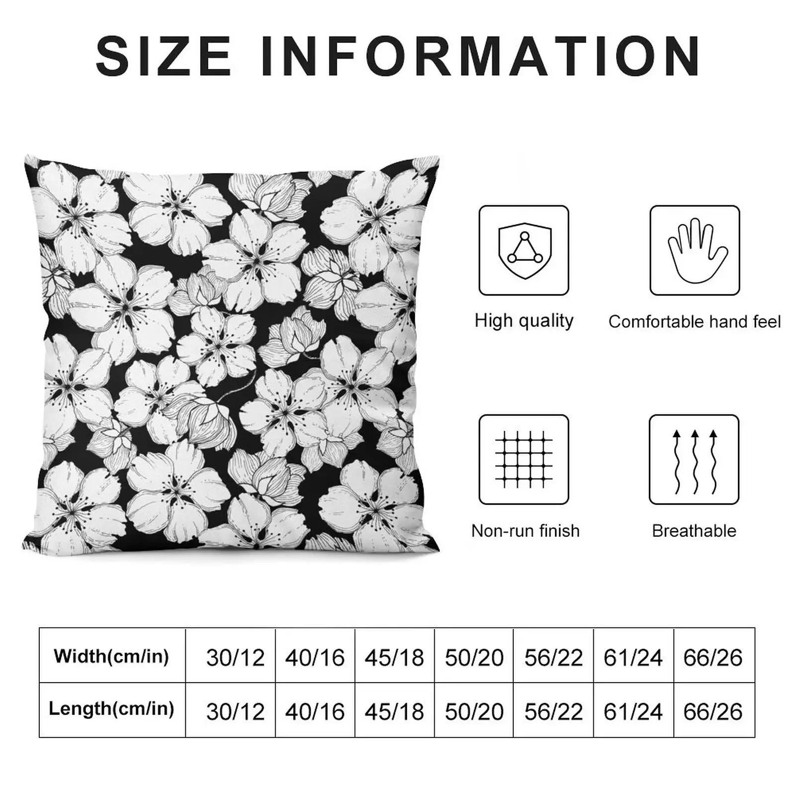 Black and white sakura flowers. Japanese floral. Cherry blossom. Throw Pillow Custom Cushion Decorative Sofa Cushion pillow