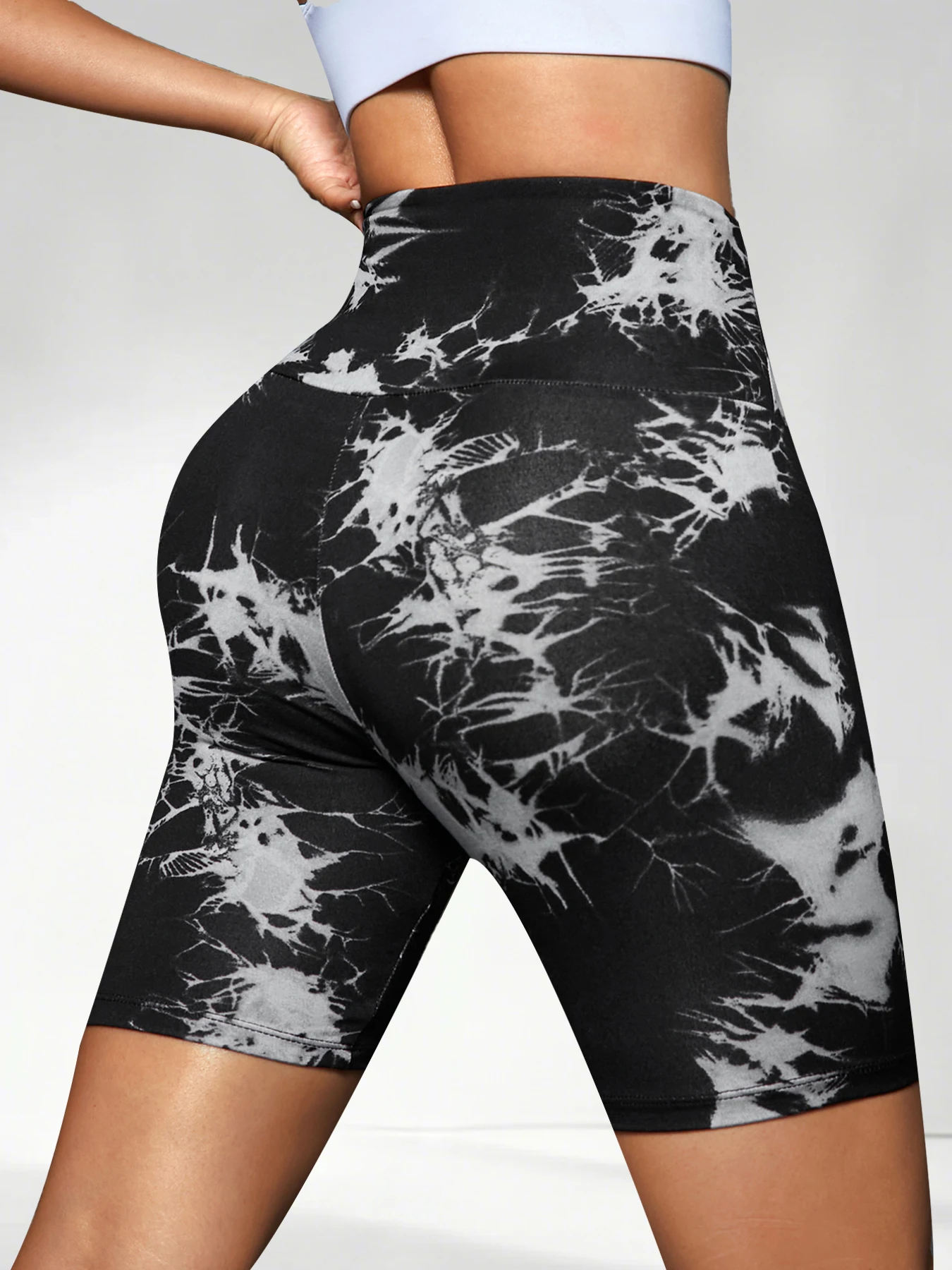 Super Soft High Waisted Tie Dye Print Sport Biker Shorts for Women No See Running Yoga Athletic Push Up Gym Shorts