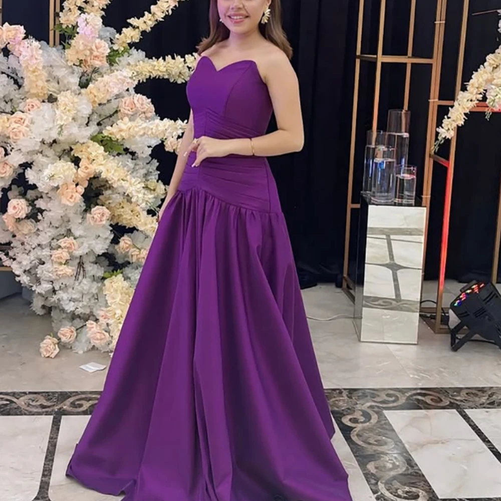 

Wedding Party Dresses for Women Sweetheart Neck Pleat A Line Floor Length Evening Dresses Purple Long Prom Gowns Customized