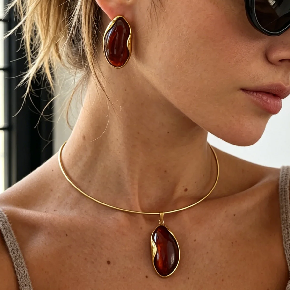 Choker Stainless Steel Silver Ombre Gemstone Vintage Street Style Trendy Durable Elegant Unique Jewelry for Women