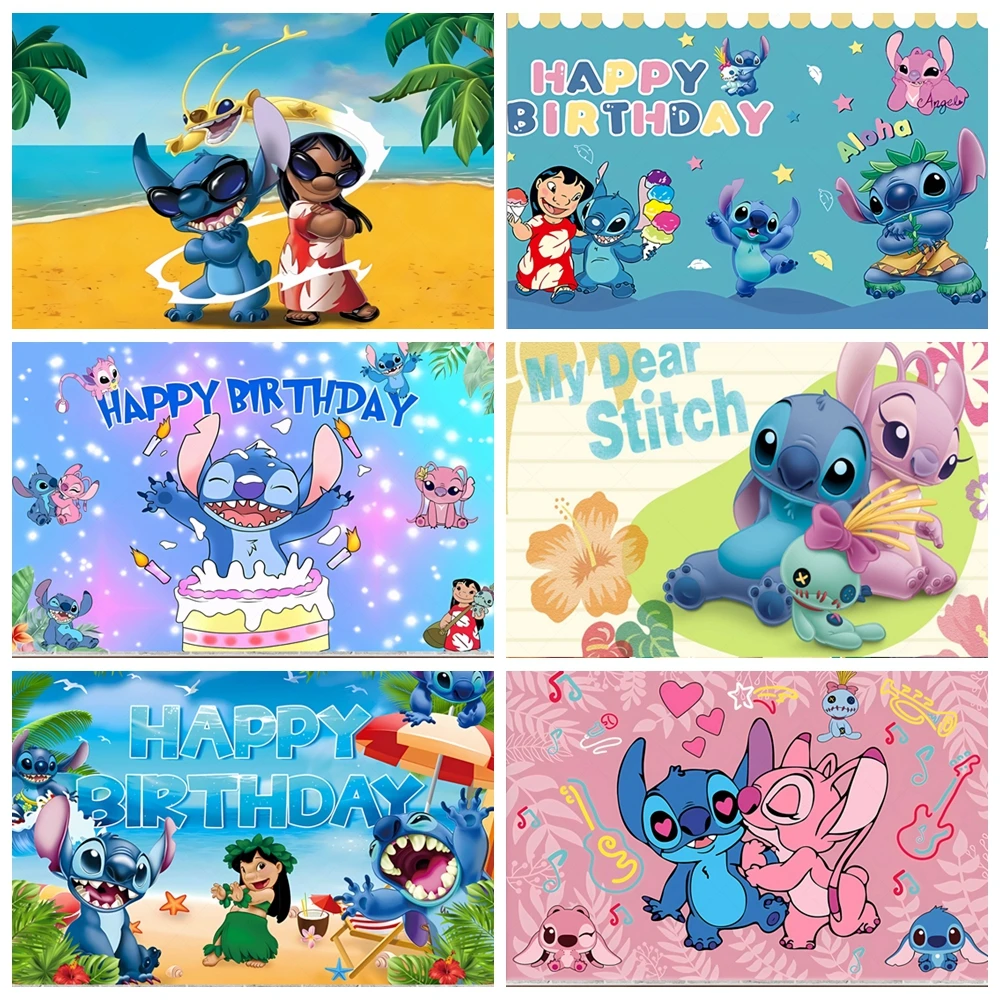 

Lilo Stitch Backdrops Children's Happy Birthday Decoration Background Baby Shower Banner Photography Studio Photo Cusotm Props