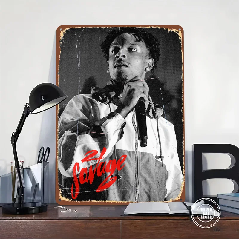 21 Savage Music Tinplate Poster Custom Wall Art Vintage Metal Signs Retro Tin Plaque for Room Decoration Gaming Home Decor Items