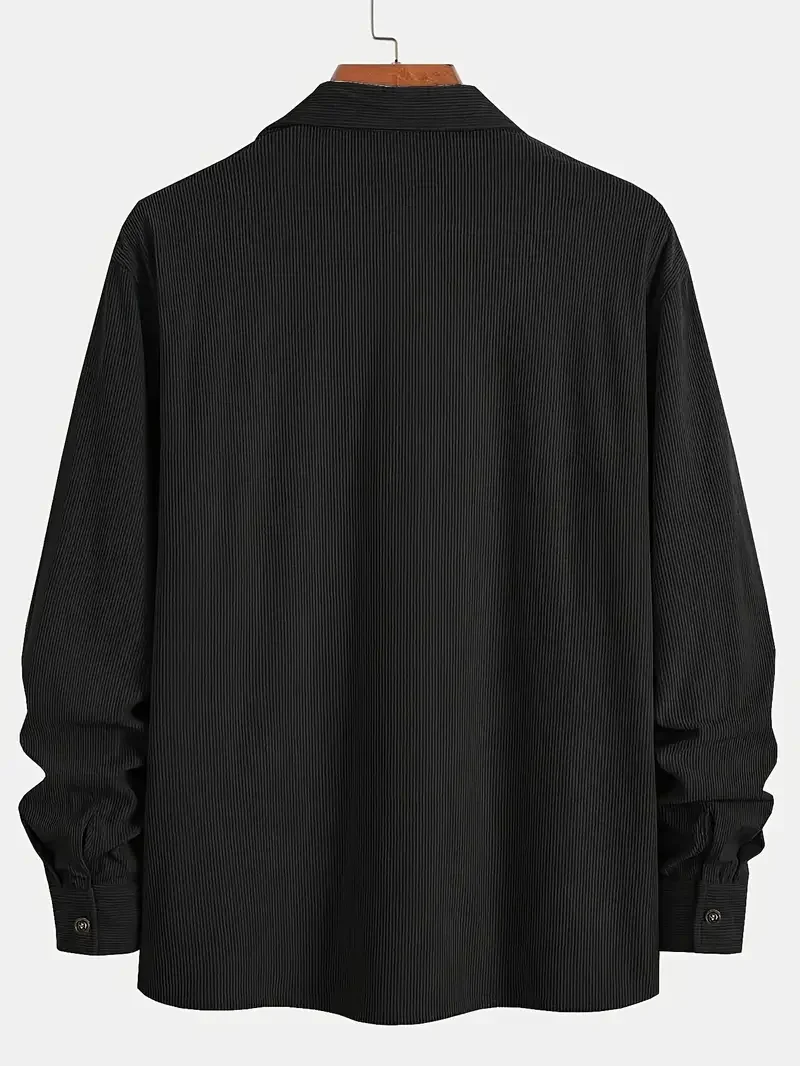 Men's Corduroy Long Sleeve Button Down Shirt, Turn Down Collar Chest Pocket Casual Vintage Streetwear Tops