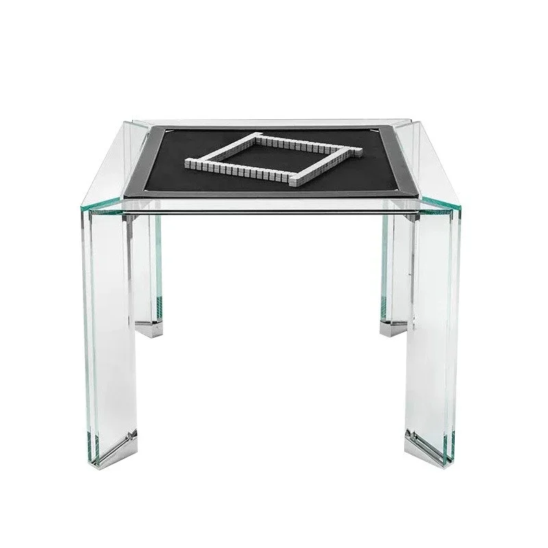 

Italian minimalist crystal glass mahjong t able, transparent square mah jong ma chine in club hotel clubh ouse