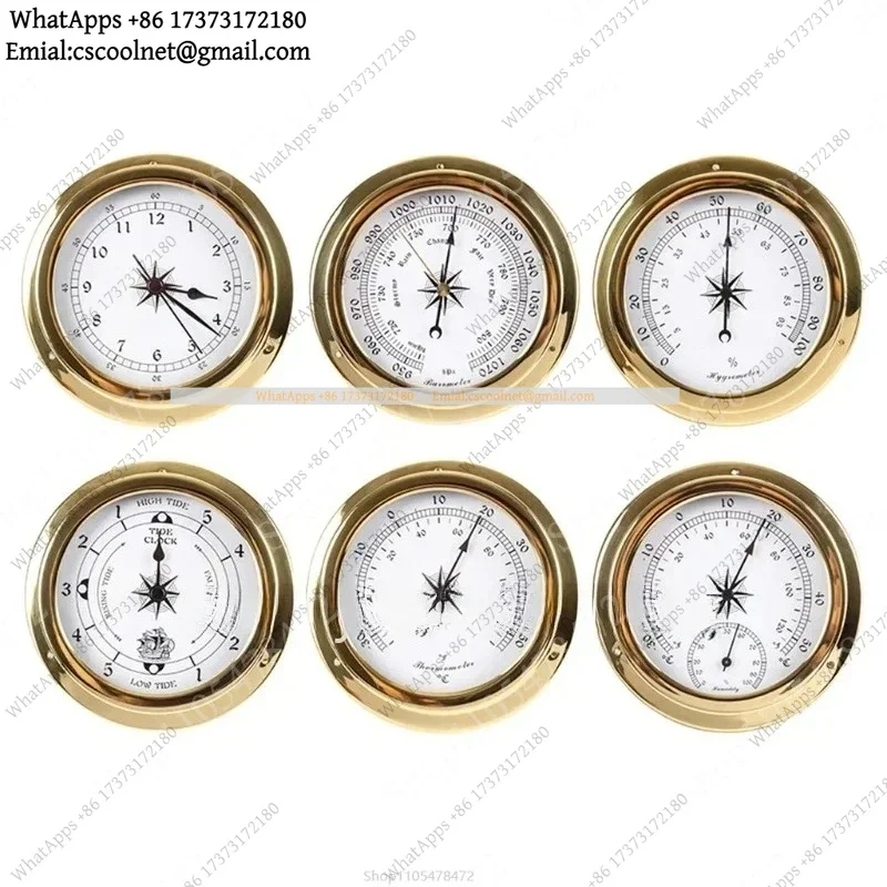 115mm Copper Shell Marine Barometer Atmospheric Pressure Gauge Thermohygrometer Clock 4 Piece Set Battery Free Weather Forecast