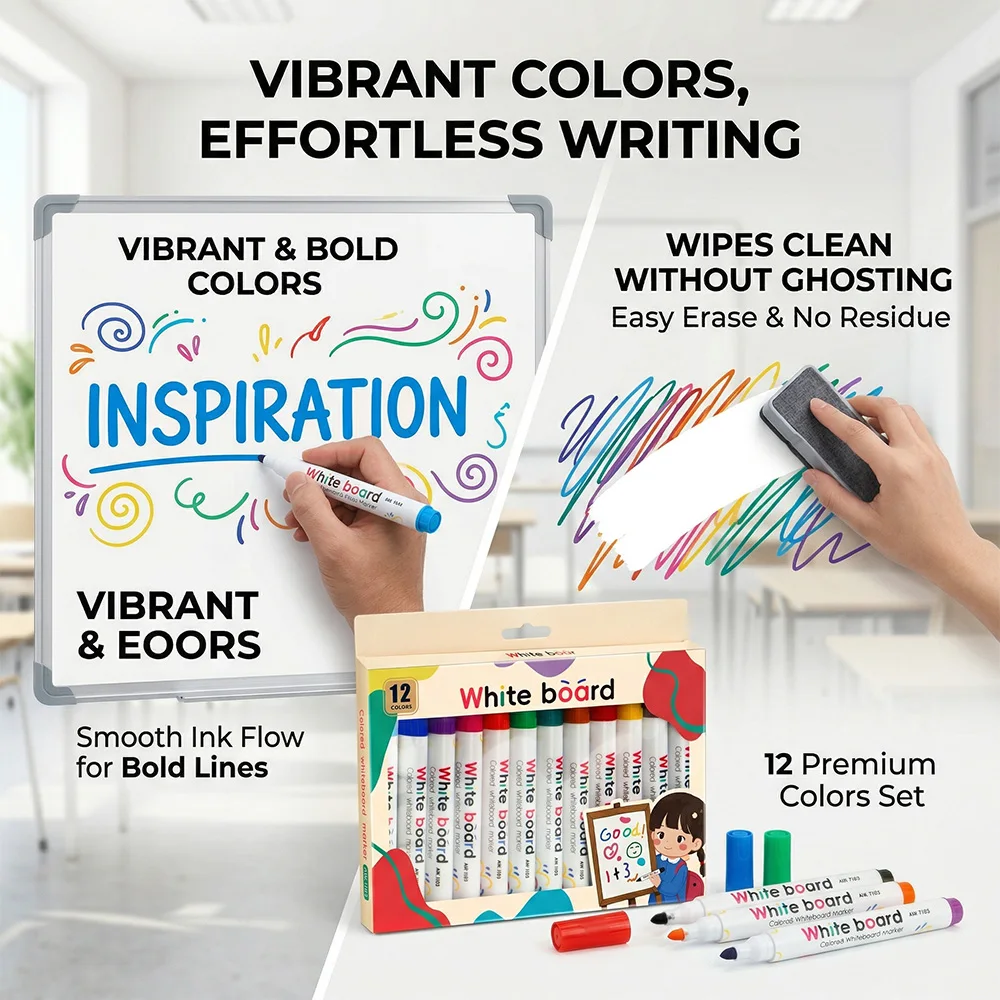 12 Colors White Board Marker Set Erasable Non toxic Teaching Pen Meeting DIY Graffiti Writing Drawing Office School Supplies