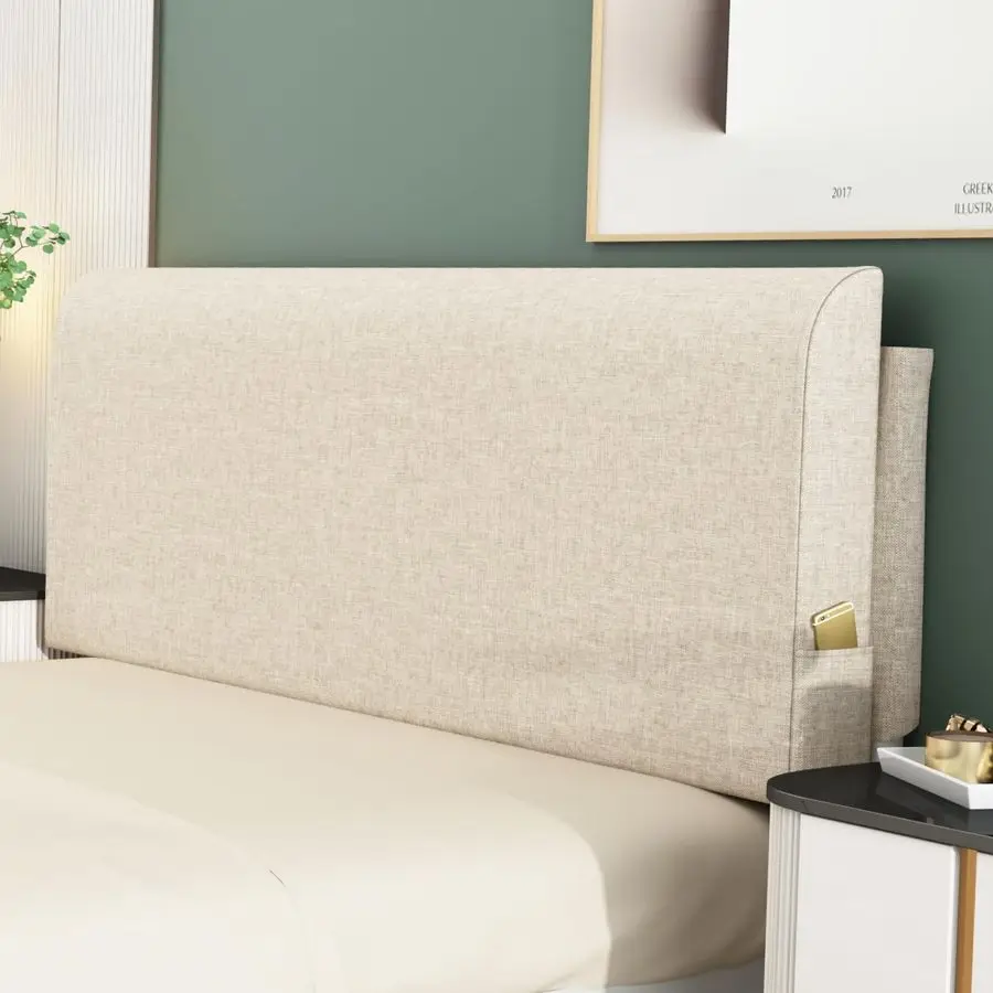 

Queen Headboard, No Tools Needed, Wall Mounted Headboard with Removeable Washable Linen, MultiFunctional Backrest Beige
