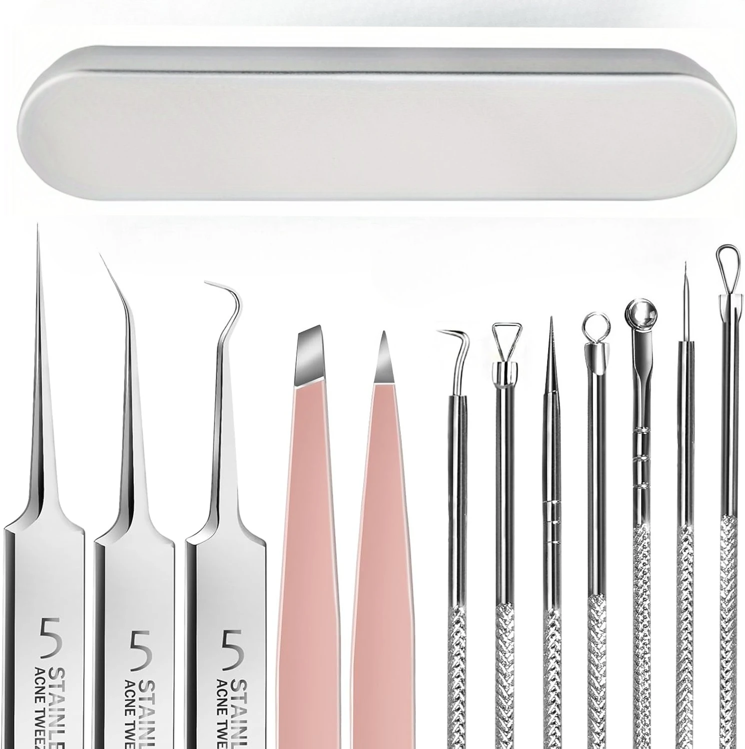9個のプロフェッショナルな黒ずみ除去ピンセットとニキビ除去ツールキット、女性用ステンレス鋼黒ずみ除去ツール