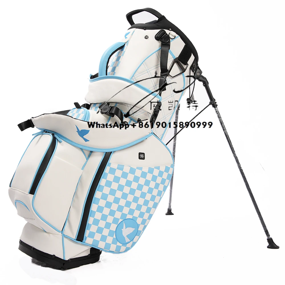 

Professional 14 Dividers Golf Stand Bag Blue White Logo Pu Leather Waterproof 6 Ways 5ways for Ladies Polyester for Golf Clubs