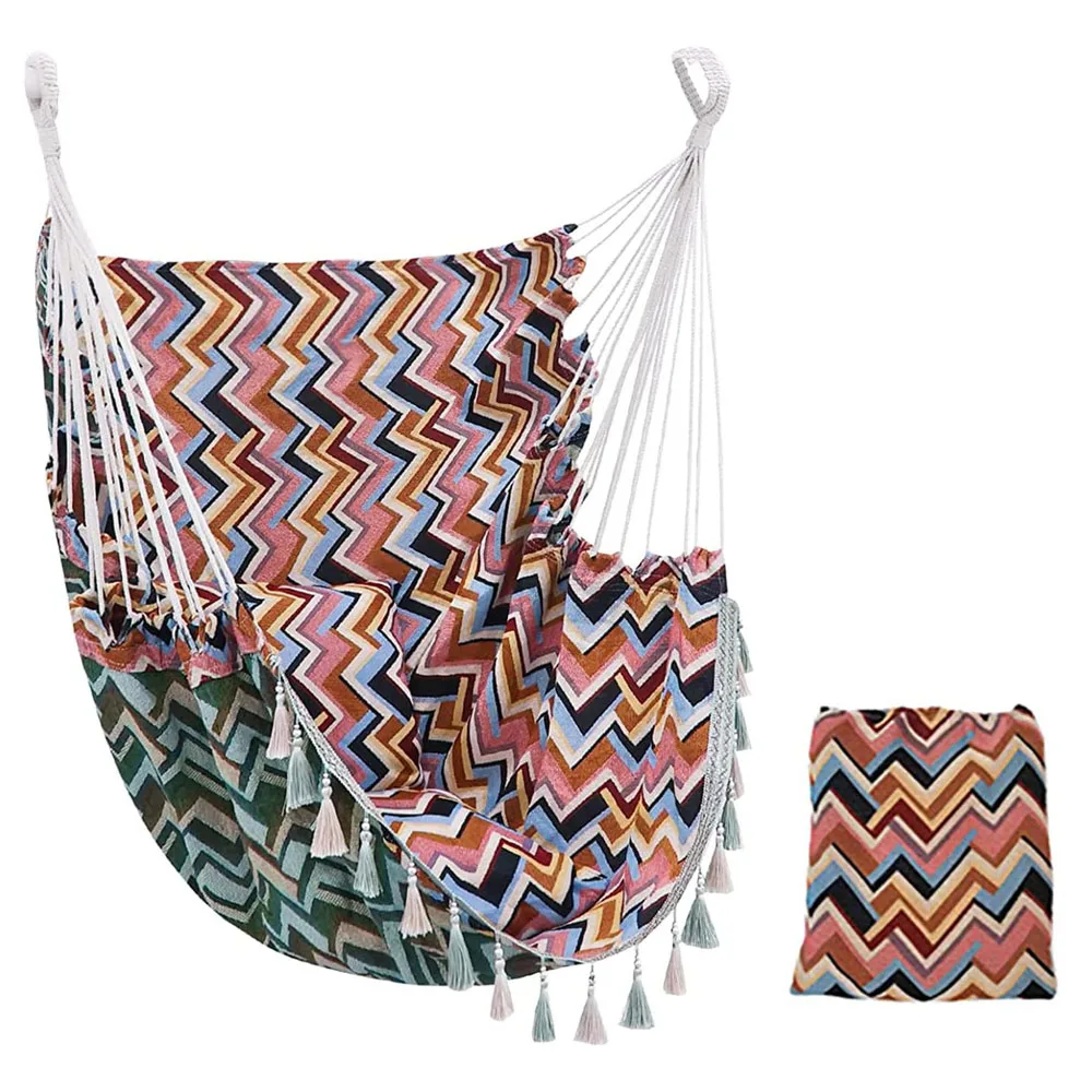 Hammock chair, suspended rocking chair, retro tassel hanging large suspended chair with suspension rope, outdoor swing, camping