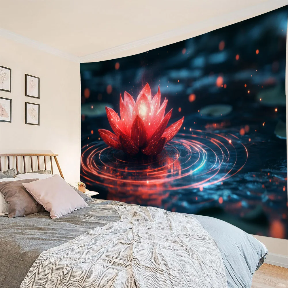 Lotus tapestry wall hanging home decoration background cloth dormitory bedroom fabric mural bed sheet beach mat picnic mat